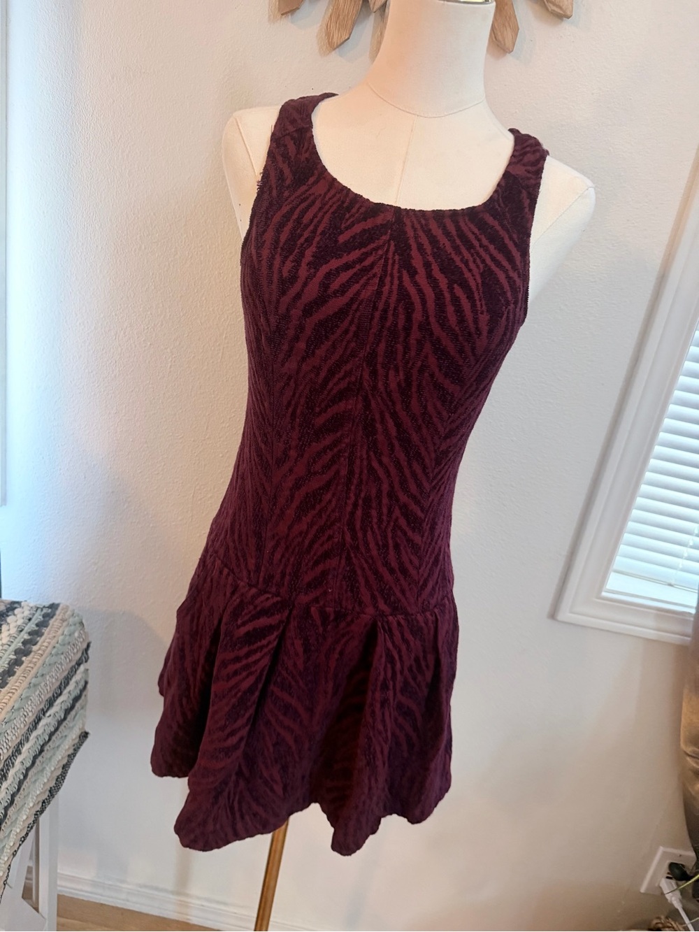 Free People Burgundy Zebra Print Drop Waist Dress Size 4